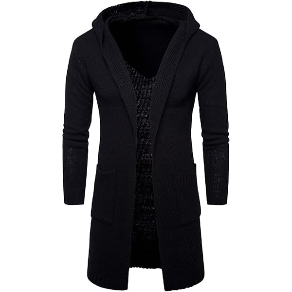 Cicilin Mens Long Sweaters Hooded Knitted Open Edge Thicker